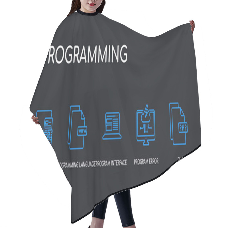 Personality  5 Outline Stroke Blue Php, Program Error, Program Interface, Programming Language, Responsive Icons From Programming Collection On Black Background. Line Editable Linear Thin Icons. Hair Cutting Cape