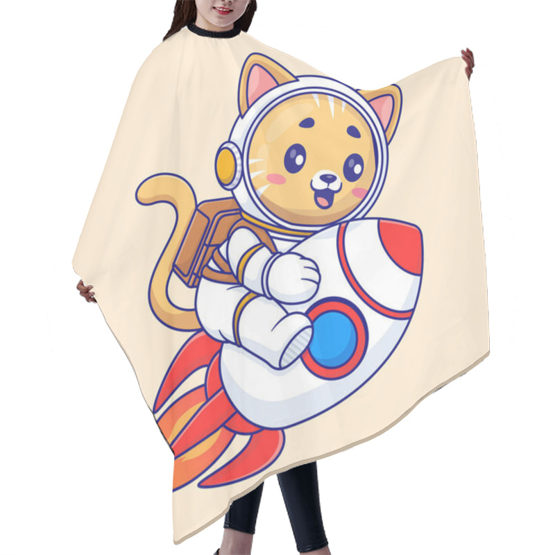 Personality  Cute Cat Astronaut Riding Rocket In Space Cartoon Vector Icon Illustration Animal Science Isolated Hair Cutting Cape