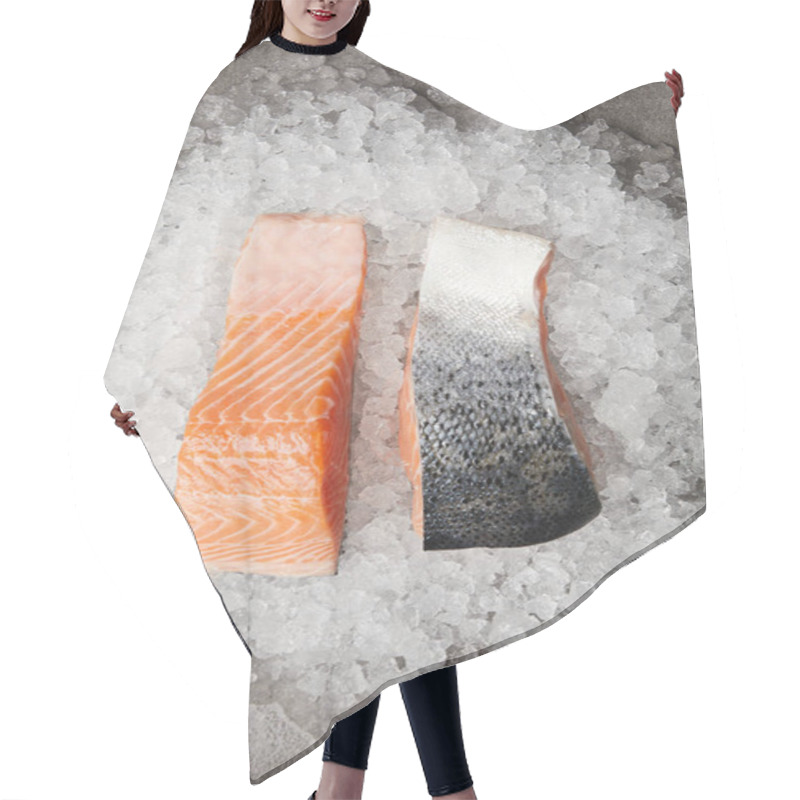 Personality  Top View Of Sliced Red Fish Fillet On Crushed Ice Hair Cutting Cape