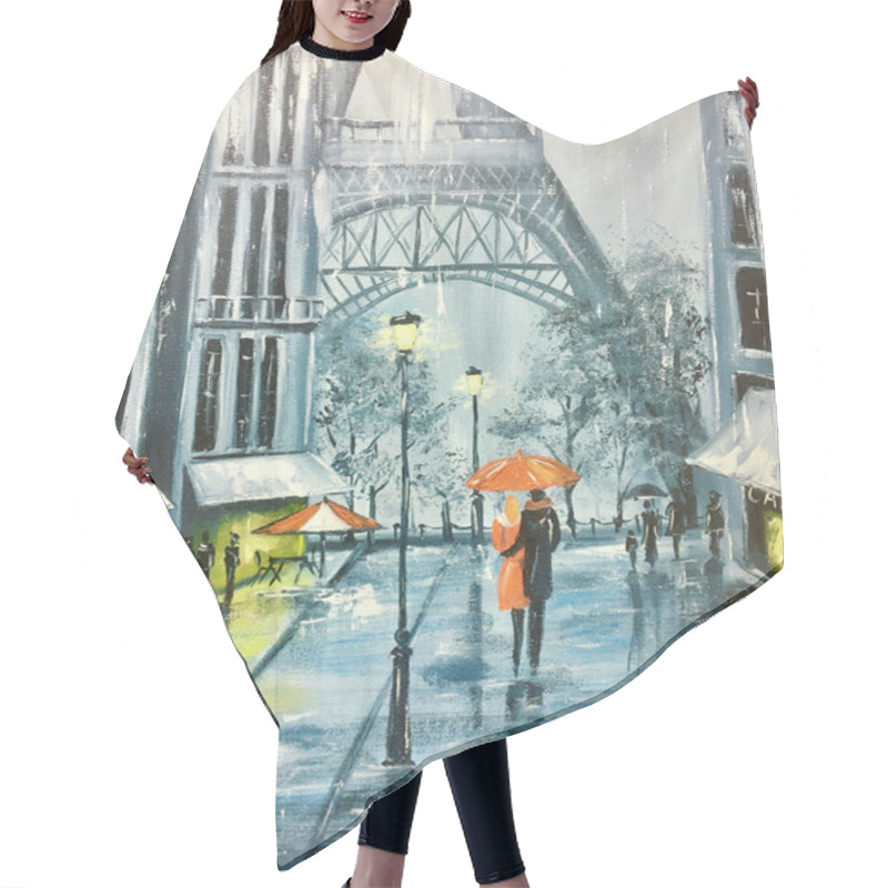 Personality  Bad Weather In City Drawing. Oil Painting Rain In Paris. Hair Cutting Cape