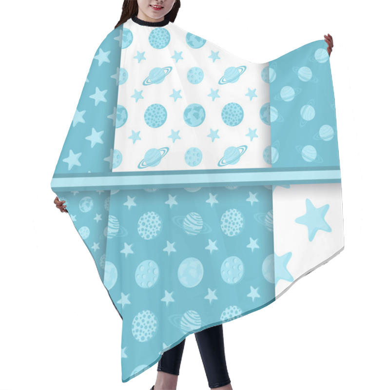 Personality  Set Of Space Seamless Patterns With Planets And Stars - Blue Vec Hair Cutting Cape