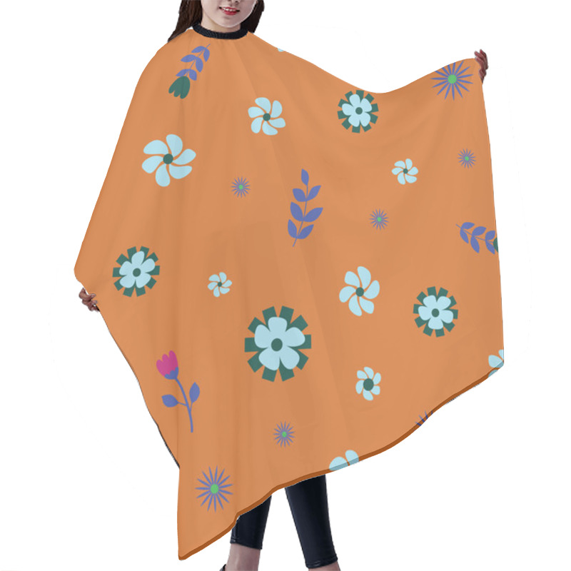 Personality  Teal Green Orange Flower Seamless Repeat Pattern Hair Cutting Cape