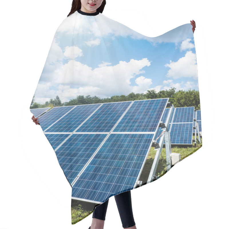 Personality  Blue Solar Energy Batteries With Copy Space And Cloudy Sky Hair Cutting Cape