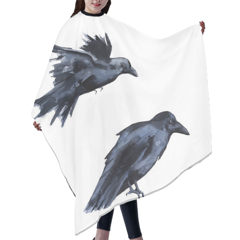 Personality  Two Black Crows. Isolated On White Background.  Hair Cutting Cape