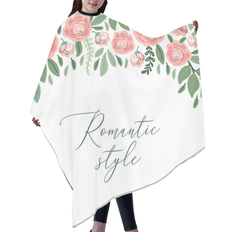 Personality  Cute Botanical Theme Floral Background With Bouquets Of Hand Drawn Rustic Roses And Leaves Branches In Neutral Colors Hair Cutting Cape