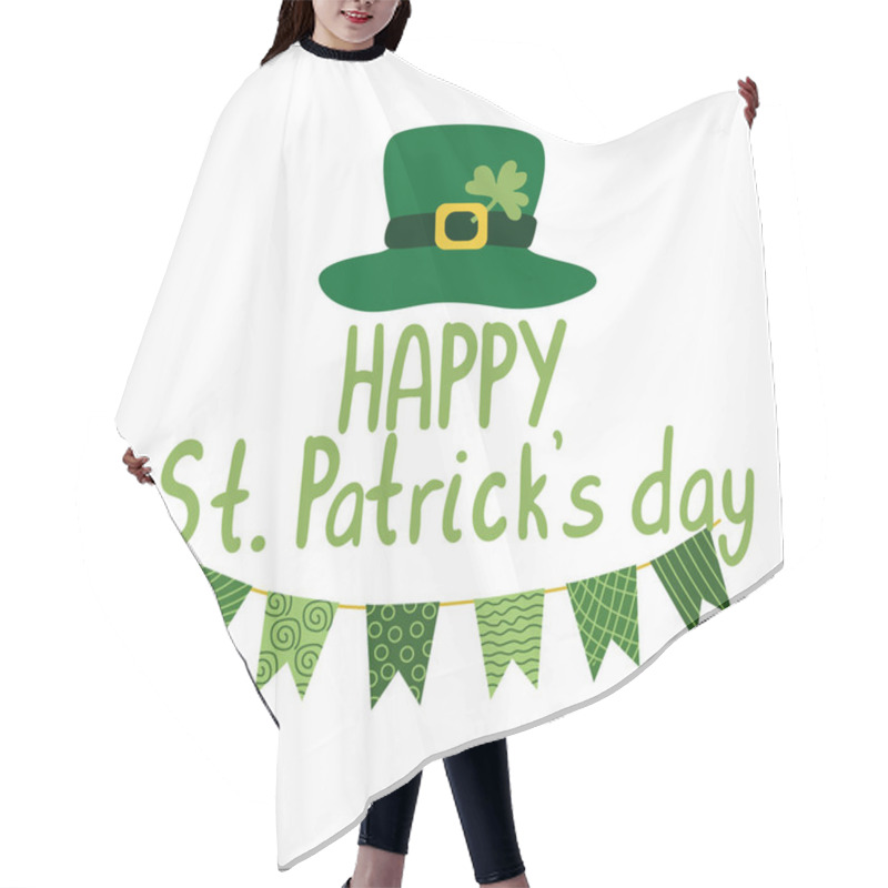 Personality  Happy  St. Patrick's Day Lettering With Green Leprechaun Hat And Garland.  Cartoon Vector Illustration Isolated On White. Great For Greeting Cards, T-shirts Design, Posters. Hair Cutting Cape