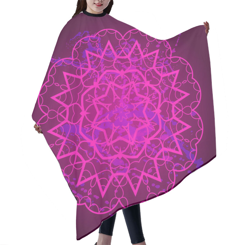 Personality  Oriental Mandala Motif Round Lase Pattern On The Violet Background, Like Snowflake Or Mehndi Hair Cutting Cape