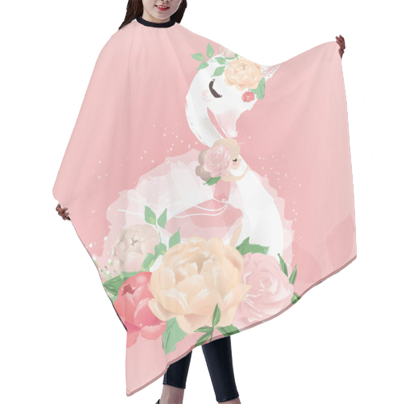 Personality  Beautiful Illustration Of Swan Bird With Crown And Flowers On Pink Background Hair Cutting Cape