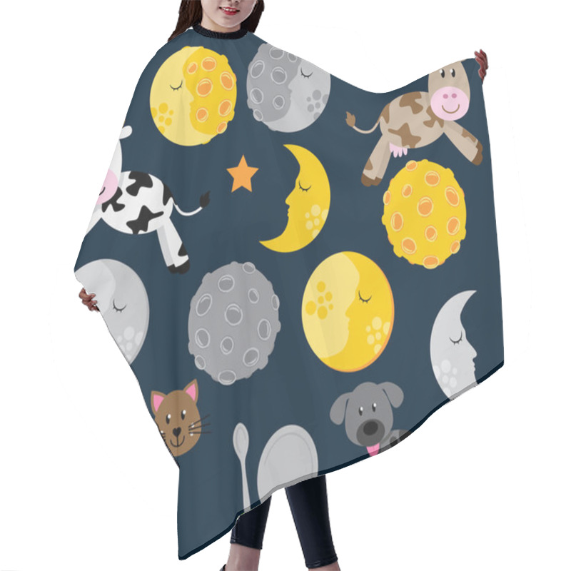 Personality  Hey Diddle Diddle Nursery Rhyme Landscape With Cow Jumping Over The Moon Hair Cutting Cape