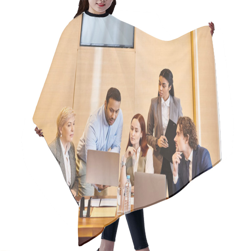 Personality  A Diverse Group Of Business People Collaborate At A Conference Table. Hair Cutting Cape