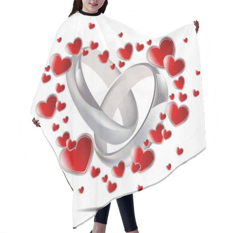 Personality  Illustration With Wedding Rings And Hearts Hair Cutting Cape