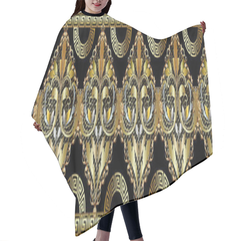 Personality  Baroque Damask Gold 3d Seamless Borders Pattern. Greek Key Meand Hair Cutting Cape