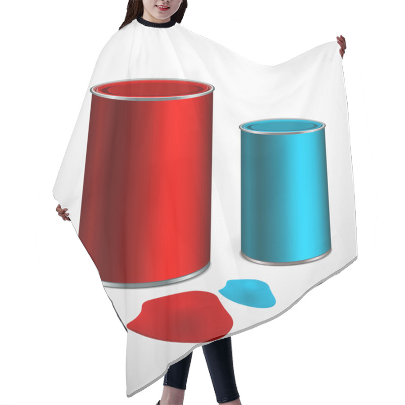 Personality  Two Buckets Of Paint: Blue, Red. Over White. Vector Hair Cutting Cape