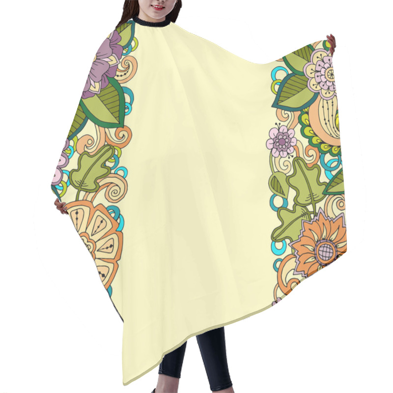 Personality  Hand Drawn Pattern With Abstract Doodle Flowers And Leaves. Zentangle Inspired Floral Pattern. Hair Cutting Cape