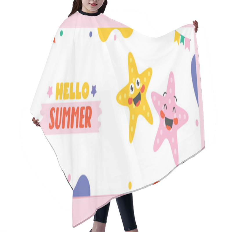 Personality  Flat Summer Banner With Cartoon Character Hair Cutting Cape