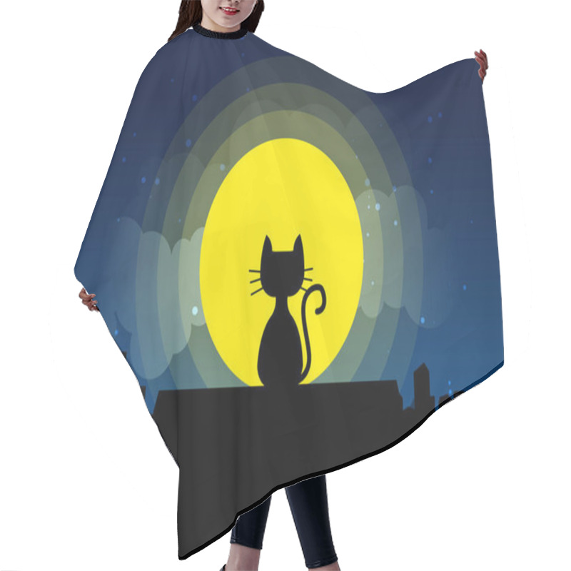 Personality  Cat Sitting On A Roof Background Of The Moonlight Hair Cutting Cape