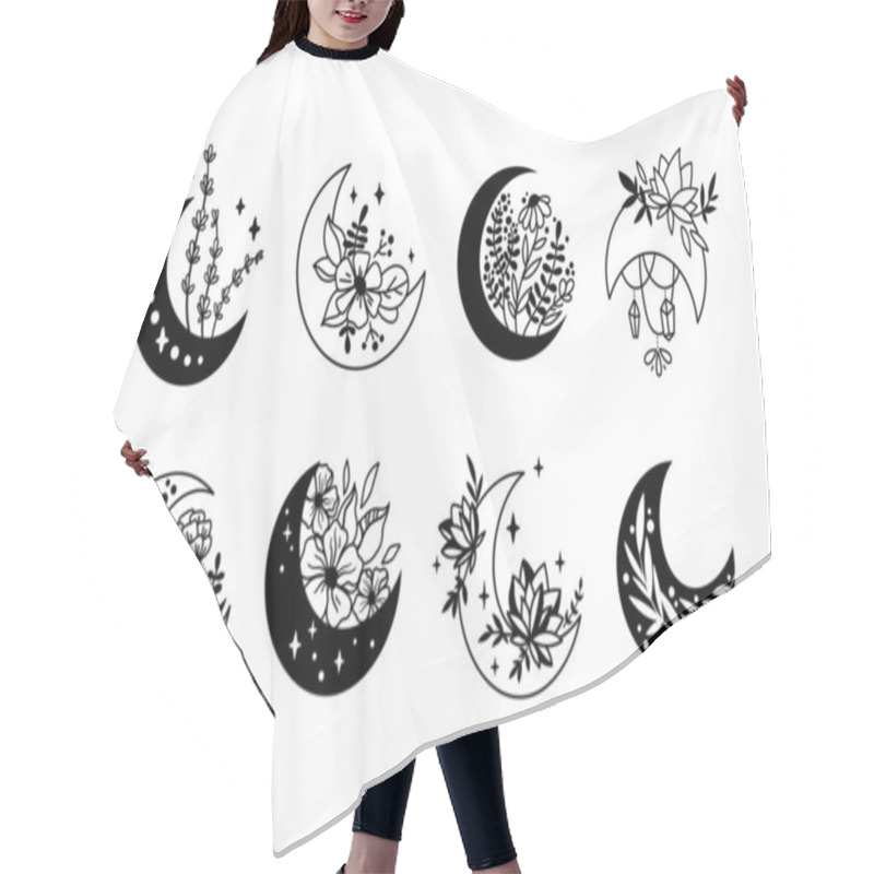 Personality  Boho Mystical Moon And Flowers Isolated Cliparts Set Hair Cutting Cape