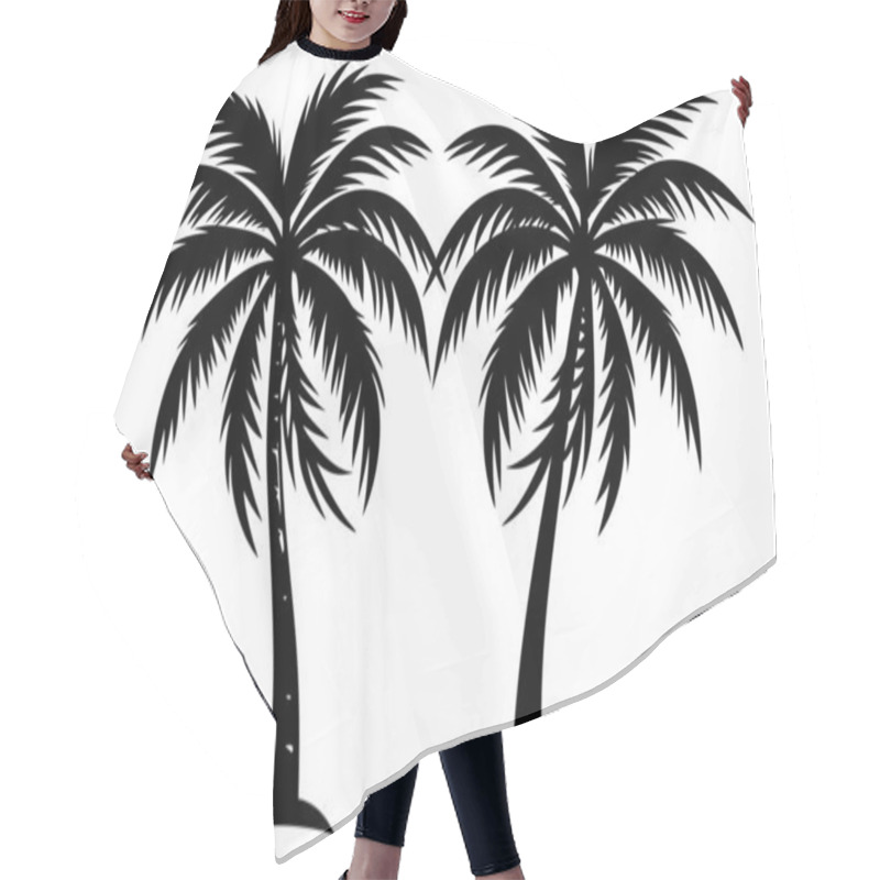 Personality  Striking Black And White Silhouette Of Two Palm Trees Hair Cutting Cape