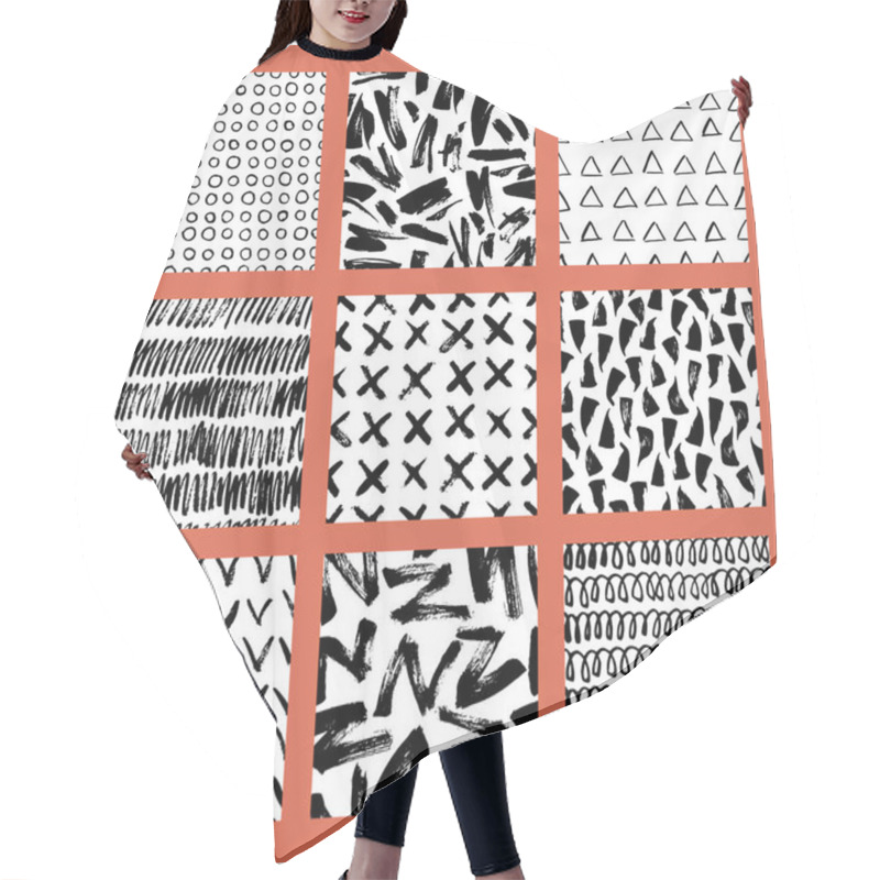 Personality  Set Of Hand-drawn Seamless Brush Strokes Patterns.  Hair Cutting Cape