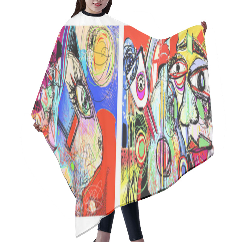 Personality  Set Of Two Original Contemporary Art Composition Hair Cutting Cape