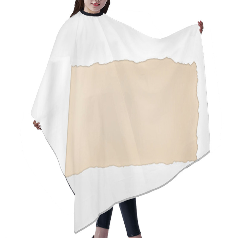 Personality  Tattered Textured White Paper With Rolled Edge On Beige Background  Hair Cutting Cape