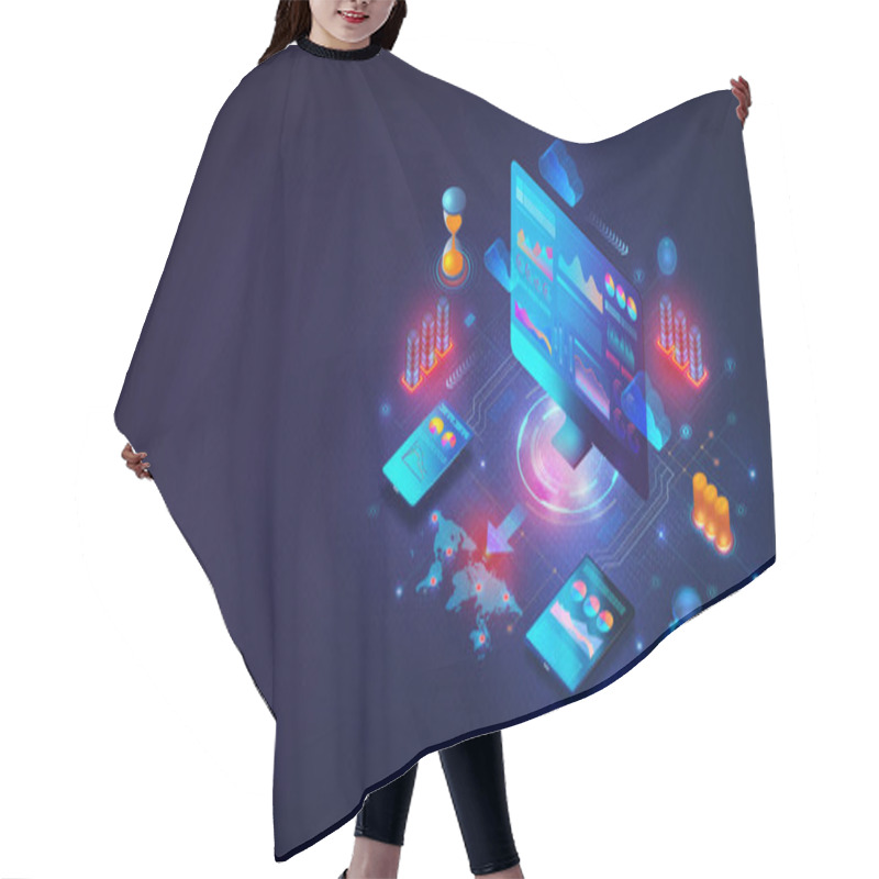 Personality  Business Intelligence And Business Analytics Concept - Set Of Methodologies And Technologies That Transform Raw Data Into Useful Information Used To Gain Business Insights - 3D Illustration Hair Cutting Cape