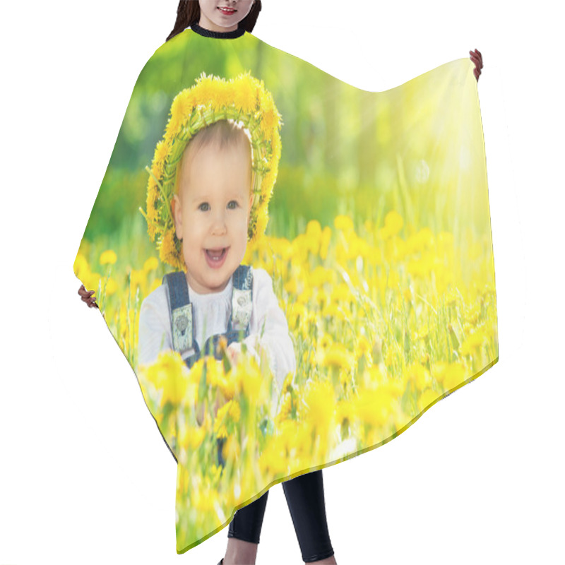 Personality  Happy Baby Girl In A Wreath On Meadow With Yellow Flowers On T Hair Cutting Cape