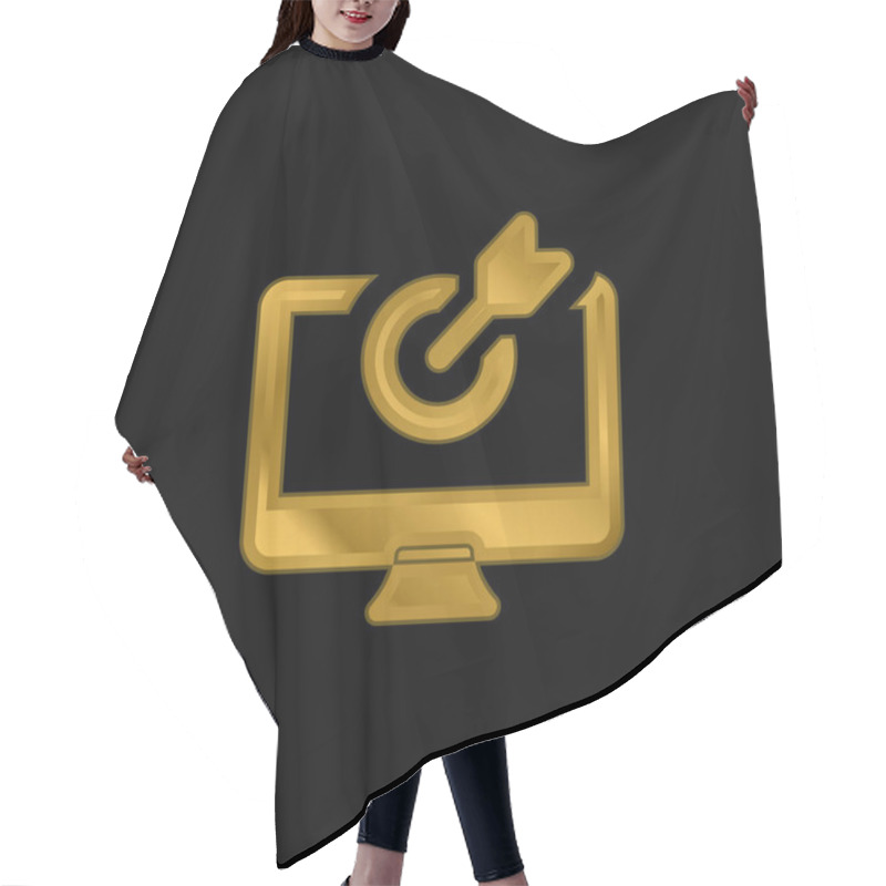 Personality  Arrow Gold Plated Metalic Icon Or Logo Vector Hair Cutting Cape