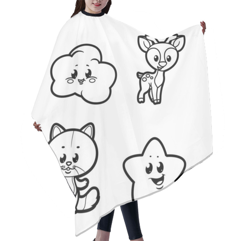 Personality  Cute Cartoon Baby Cloud, Star, Kitten And Spotted Deer Outline For Coloring On A White Background Hair Cutting Cape