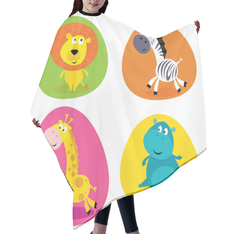 Personality  Cute Safari Animals Set - Lion, Zebra, Giraffe And Hippo Hair Cutting Cape