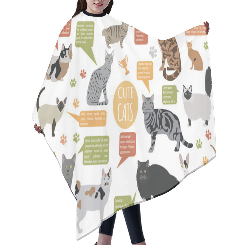 Personality  Cat Characters And Vet Care Icon Set Flat Style Hair Cutting Cape