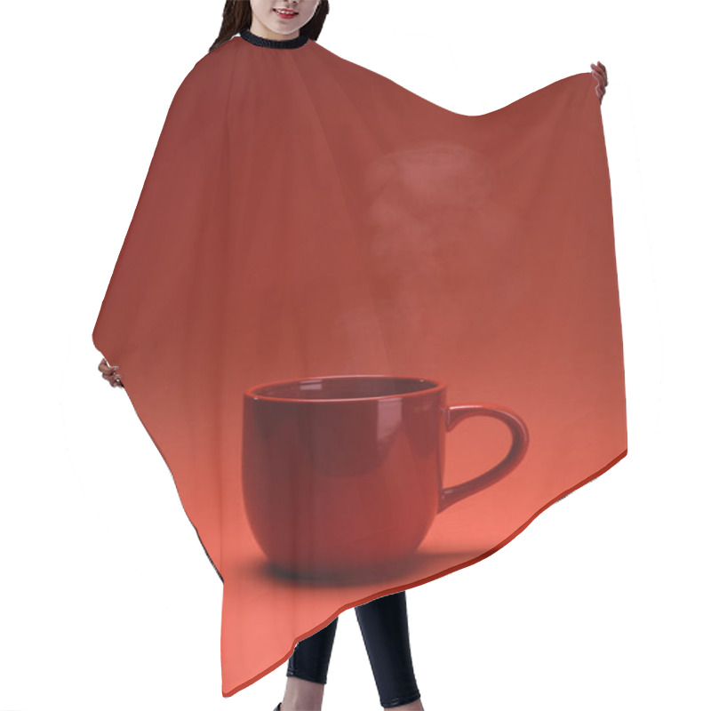 Personality  Close Up View Of Red Cup Of Coffee Isolated On Red Hair Cutting Cape