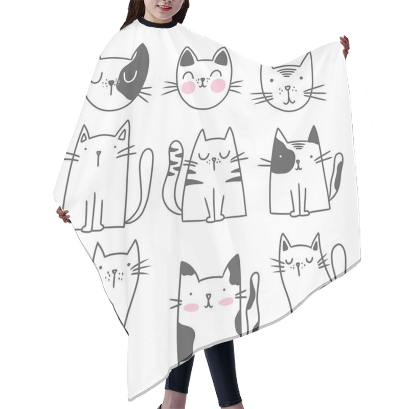 Personality  Cute Cat Doodle Style Illustrations. Set Of Funny Hand Drawn Cats. Hair Cutting Cape