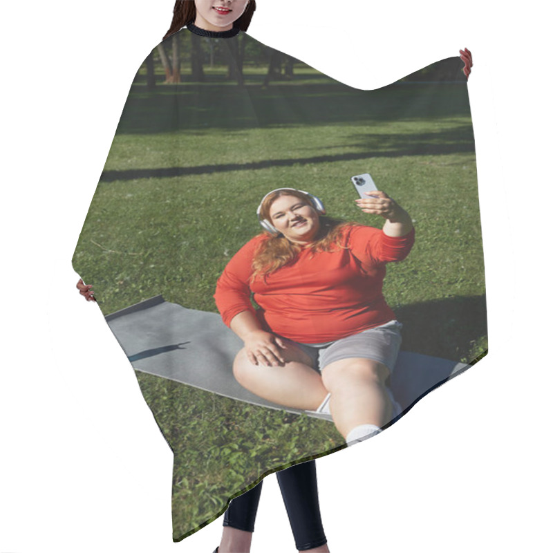 Personality  A Joyful Woman Exercises Outdoors, Capturing Her Fitness Journey. Hair Cutting Cape