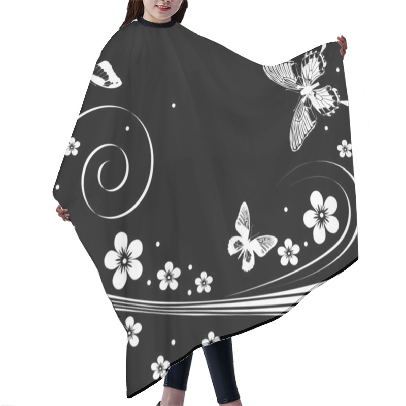 Personality  White Silhouettes Of Butterflies, Flowers And Curls Hair Cutting Cape