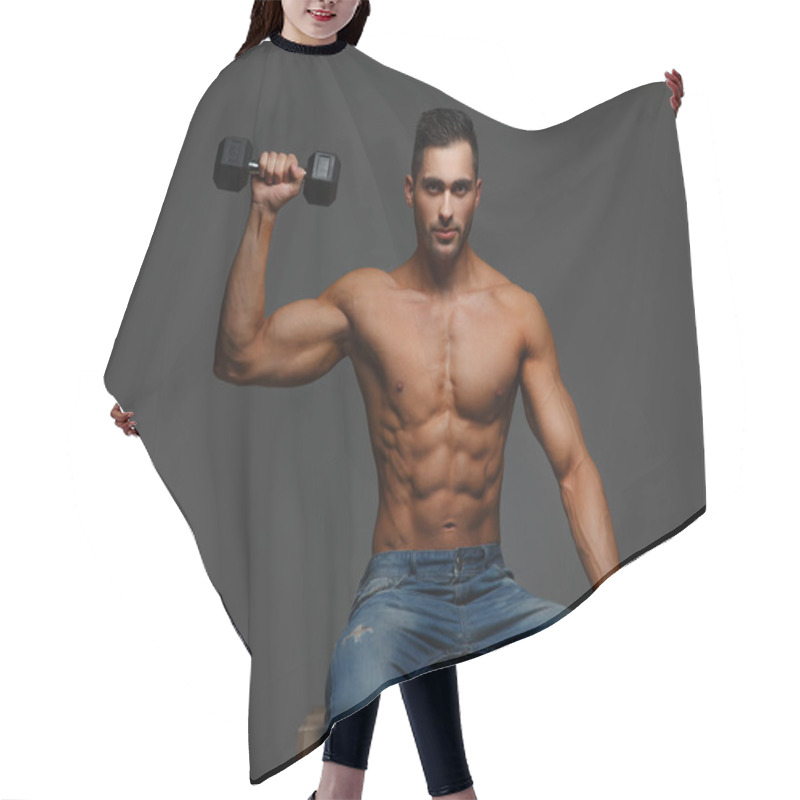 Personality  Shirtless Muscular Man Holding Dumbell Hair Cutting Cape