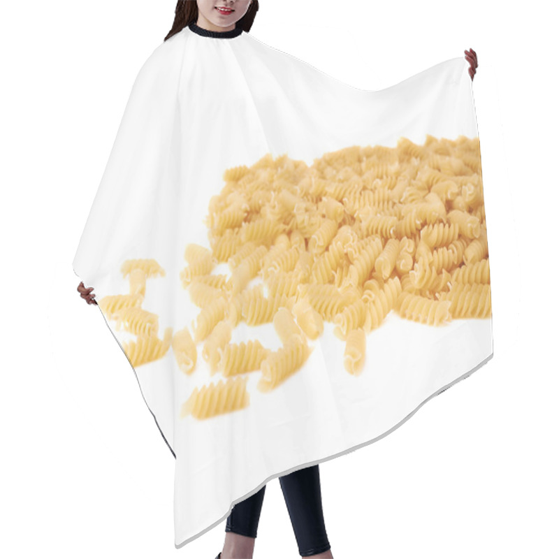 Personality  Pile Of Dry Rotini Pasta Over Isolated White Background Hair Cutting Cape