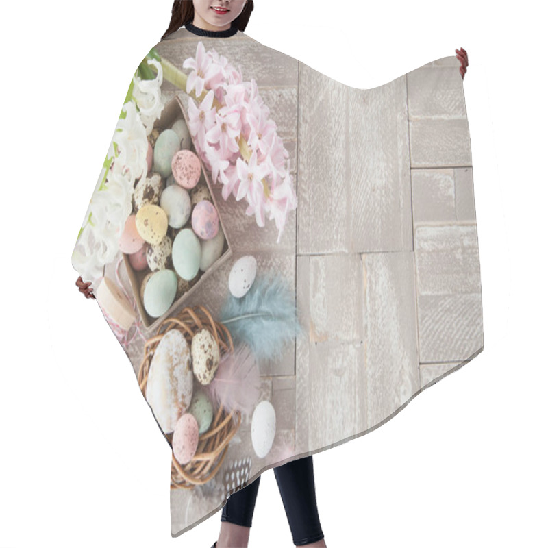 Personality  Easter Decorations On Wooden Background Hair Cutting Cape