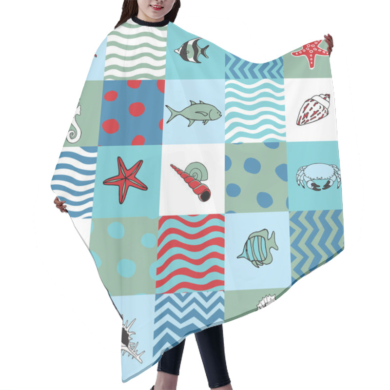 Personality  Seamless Pattern With Marine Life Hair Cutting Cape