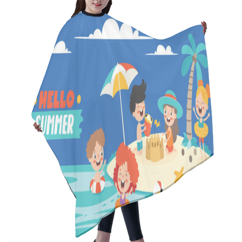 Personality  Flat Summer Banner With Cartoon Character Hair Cutting Cape