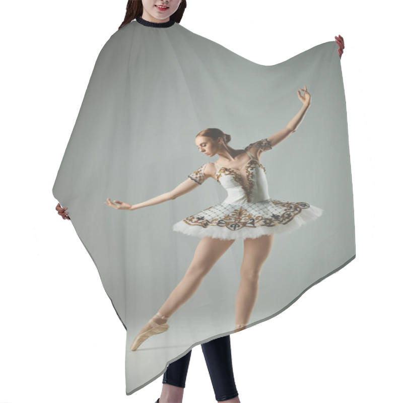 Personality  Young Ballerina In A Tutu And Leotard Dancing Gracefully En Pointe. Hair Cutting Cape