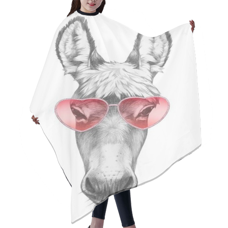 Personality  Donkey With Heart Shaped Glasses Hair Cutting Cape