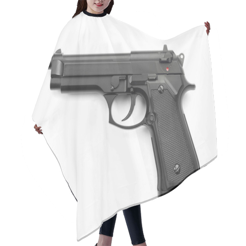 Personality  Hand Gun On White Hair Cutting Cape