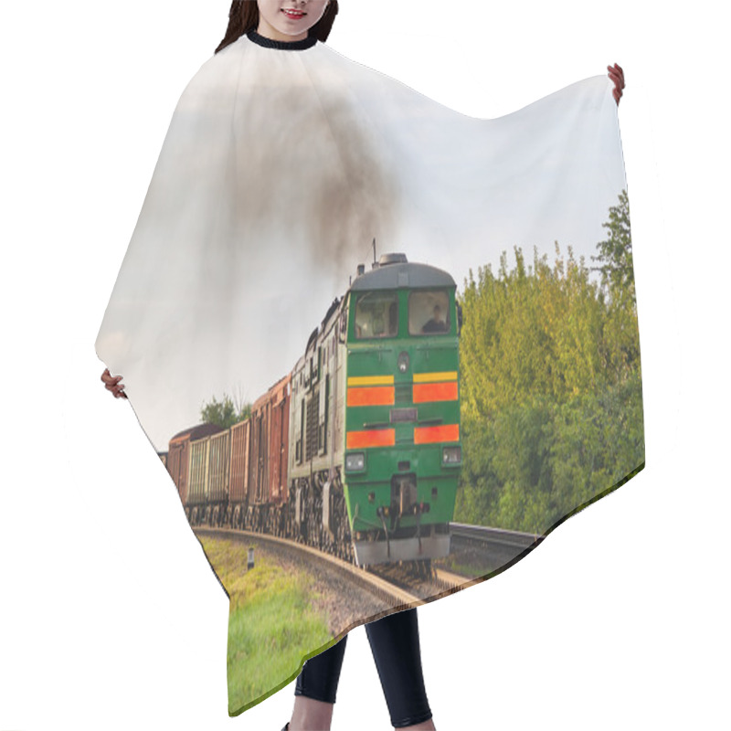 Personality  Freight Train Hauled By Diesel Locomotive. Belarusian Railway Hair Cutting Cape