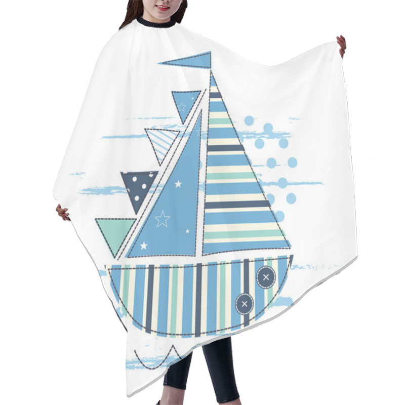 Personality  Vector Illustration With Cute Sailing Ship For Kids Design Hair Cutting Cape