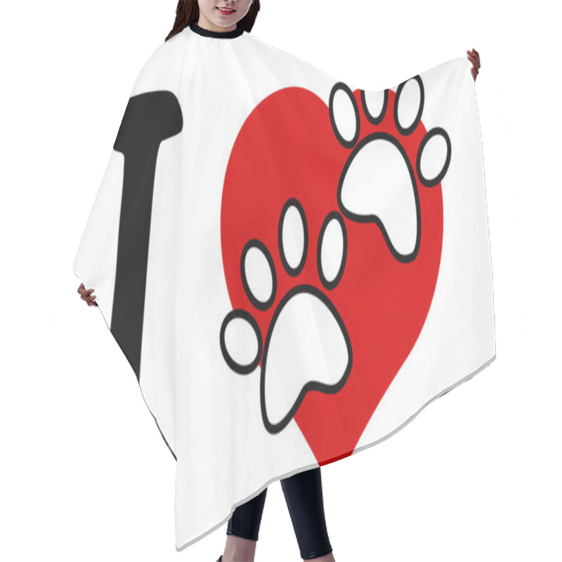 Personality  I Love Text With Red Heart And Paw Print Hair Cutting Cape