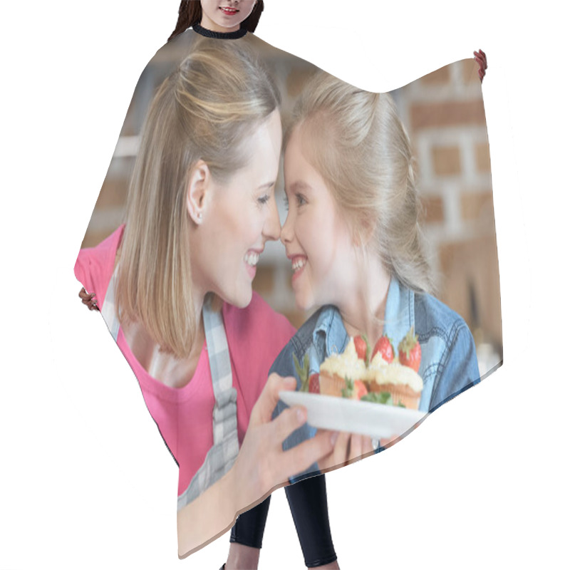 Personality  Mother And Daughter With Pastry Hair Cutting Cape