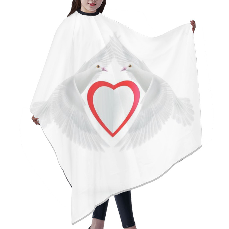 Personality  White Heart Between Two  White Flying Doves Hair Cutting Cape