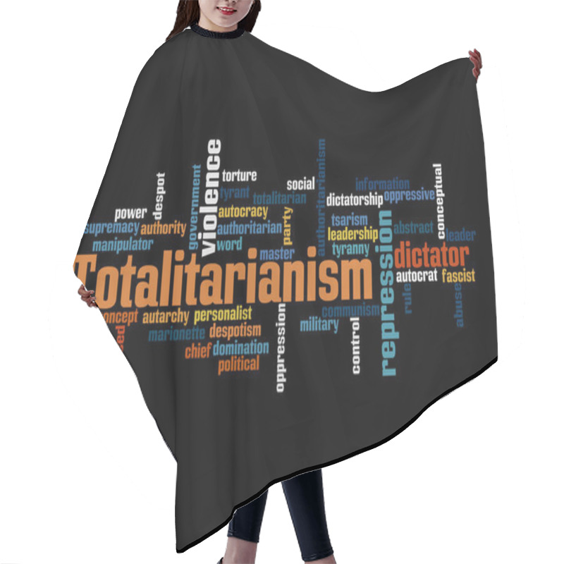 Personality  Word Cloud With TOTALITARIANISM Concept, Isolated On A Black Background. Hair Cutting Cape