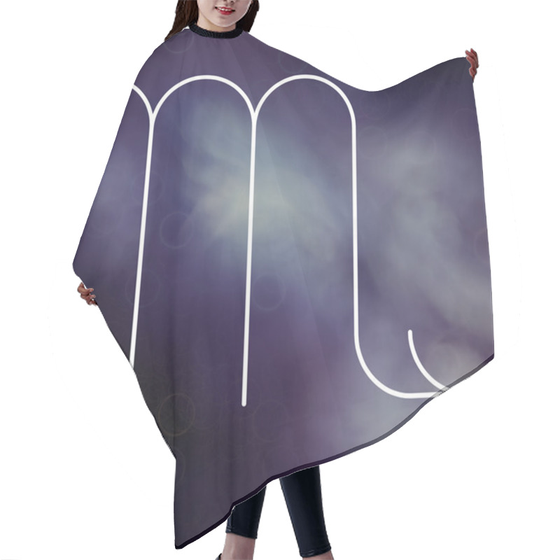 Personality  Zodiac Sign - Scorpio. White Thin Line Astrological Symbols On Blurry Colorful Abstract Background. Hair Cutting Cape